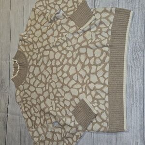 Vineyard Vines Double Knit Mock Neck Jacquard Sweater Cream and Tan Size L